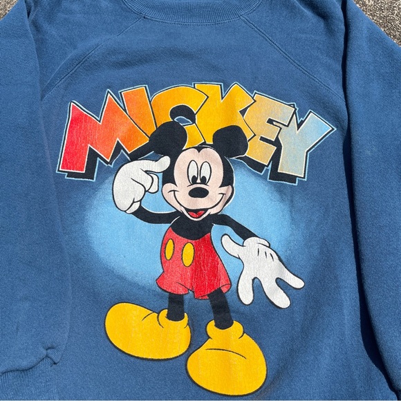 Vintage Blue Mickey Mouse Disney Crewneck Sweatshirt Size Medium Used - Picture 2 of 5